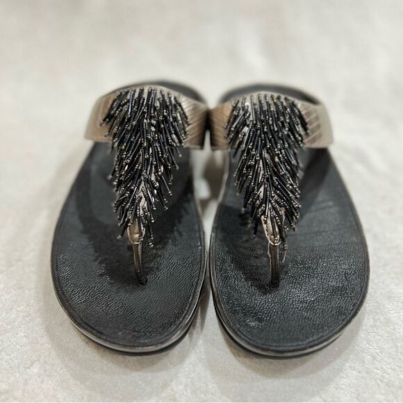 FitFlop Rumba Cha Cha Beaded Fringed Metallic Sandals Size 10 - Picture 5 of 16